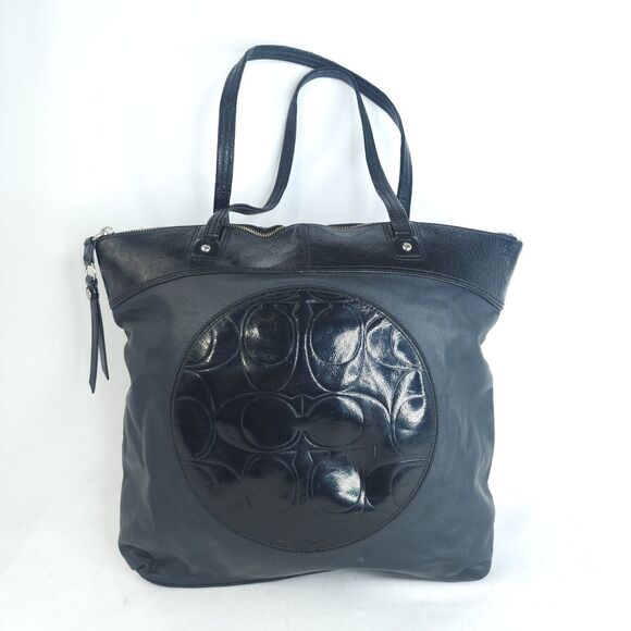 COACH Laura F18336 Large Logo Designer Black Leather Tote Shoulder Bag Purse - Picture 16 of 16